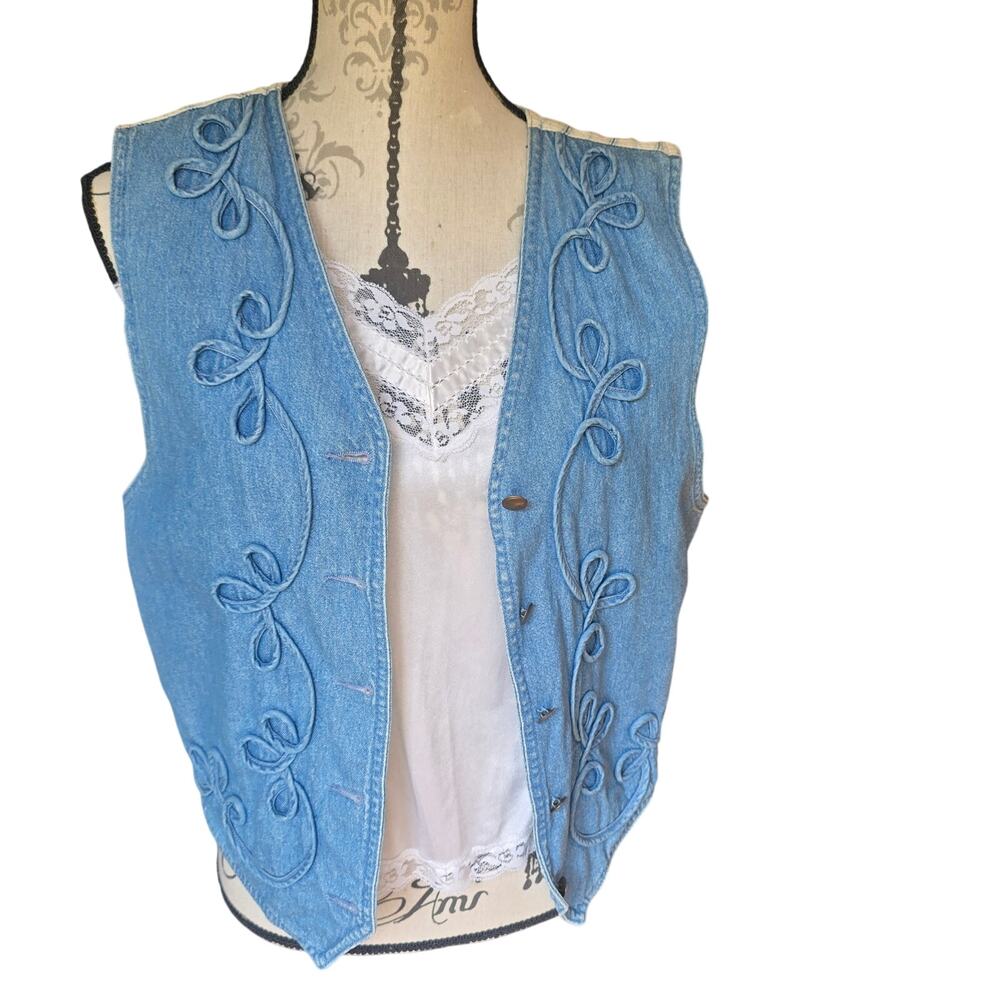 Vintage Y2k Denim Western Boho Vest Lizwear Size Large